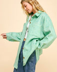 Davi & Dani Curved Hem Heathered Dropped Shoulder Shacket