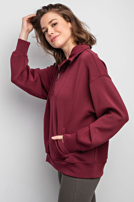 Rae Mode Modal Poly Span Quarter Zip Funnel Neck Pullover