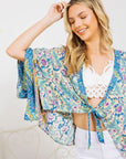 Light Woven Squared Open Kimono with Tie