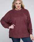 Zenana Plus Brushed Melange Drop Shoulder Sweater