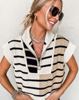 Stripe Colorblock Quarter Zip Collar Sweater Vest