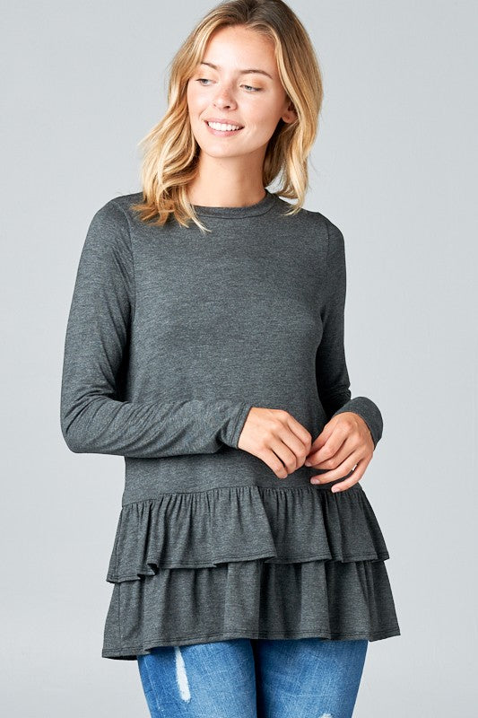 e Luna Ruffle Bottom Long Sleeve Tunic