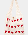 Fame Contrast Heart Crochet Tote Bag