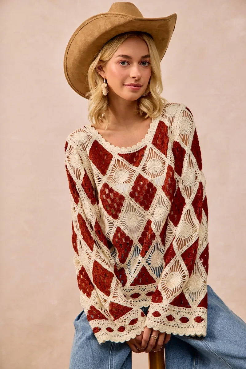 BiBi Diamond Crochet Knit Top