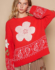 POL Flower Lace Patch Long Sleeve Sweater