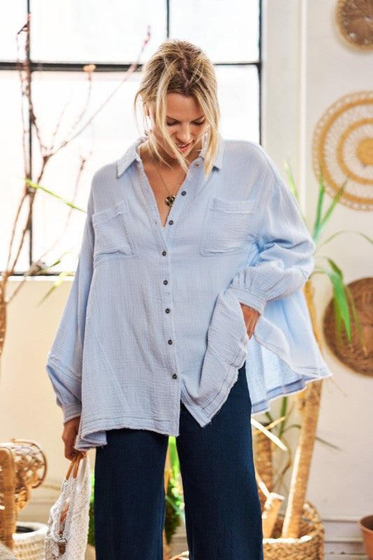 Jade By Jane Lightweight Button Down Flowy Shirt