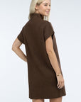 ZENANA Mock Neck Short Sleeve Sweater Dress with Pocket