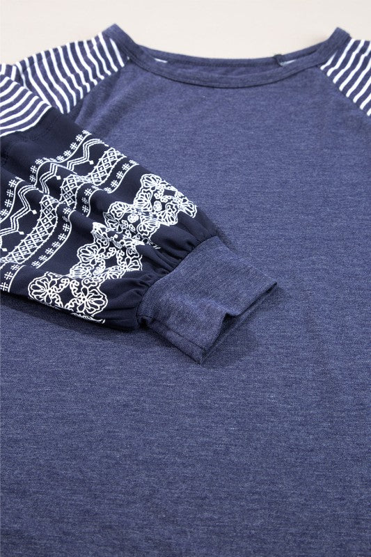 Stripe Patchwork Raglan Long Sleeve Top