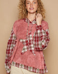 POL Star Patch Plaid Long Sleeve Hooded Top