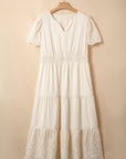 Plus Size Embroidered Eyelet Patchwork V-Neck Maxi Dress