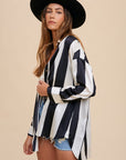 Annie Wear Striped Dropped Shoulder Button Up Shirt