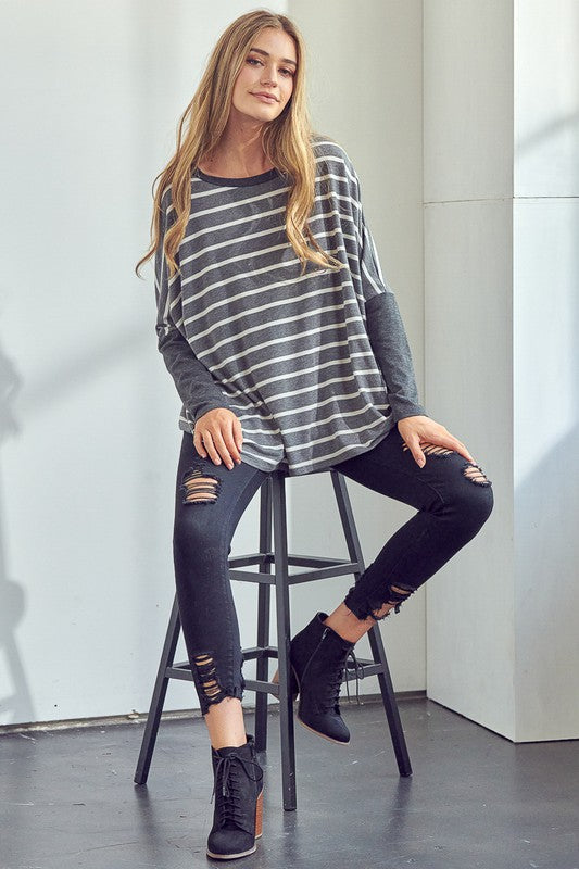 e Luna Stripe Mix Oversized Tunic Top