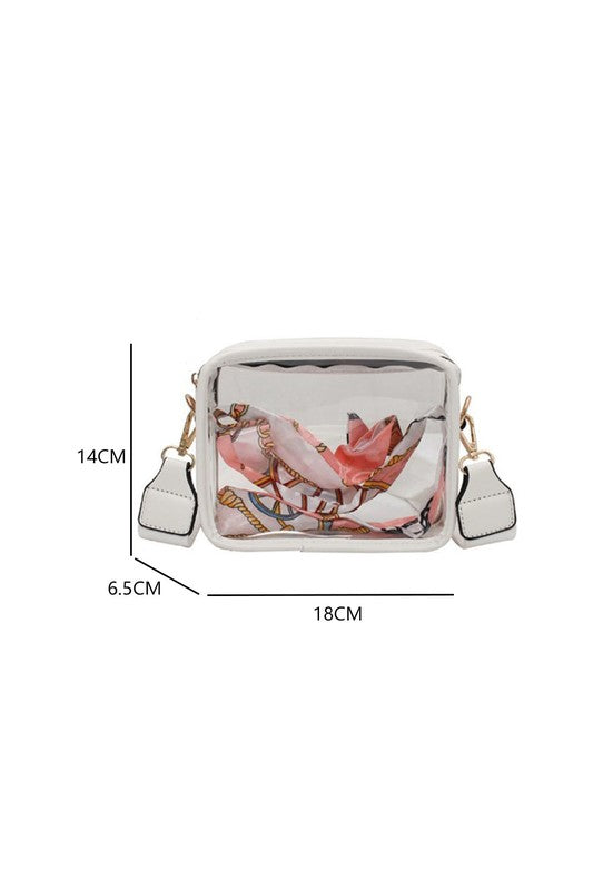 Women Clear PVC Leather Strap Crossbody Bag