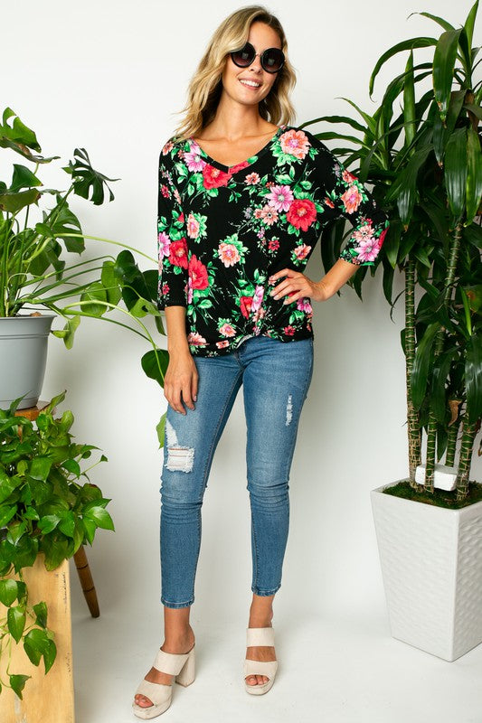 e Luna Floral Twisted Front Top