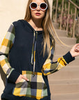 e Luna Plaid Mixed Hoodie Sweatshirt