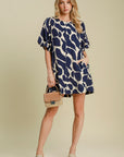 Umgee Two Tone Abstract Print Puff Sleeve Dress