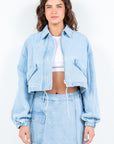 American Bazi Drawstring Waist Crop Denim Jacket