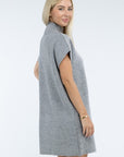 ZENANA Mock Neck Short Sleeve Sweater Dress with Pocket