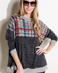 e Luna PLUS Solid Plaid Mock Neck Top