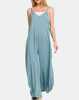 Zenana Spaghetti Strap Wide Leg Overalls with Pockets