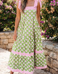 Floral Stripe Patchwork Knot Strap Maxi Dress