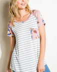 e Luna Striped Floral Mix Pocket Top