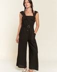 Jade By Jane Sleeveless Square Neck Button Down Ankle Jumpsuit