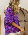 BiBi Plaid Button Up Dolman Sleeve Shirt