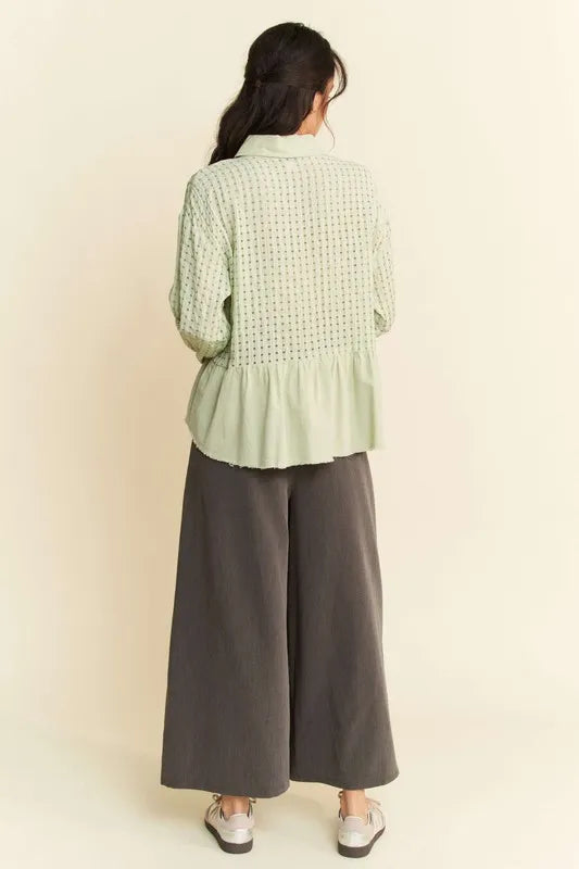 Davi & Dani Garment Washed Jacquard Button Front Shirt