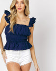 Davi & Dani Solid Square Neck Ruffle Top - Online Only