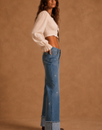 GJG Denim Rhinestone Darling Cuffed Wide-Leg Jeans
