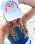 Welcome to Paradise - White Vintage Trucker Hat - My Pampered Life Seattle