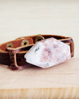 Sunstone Slab Narrow Leather Cuff Bracelet