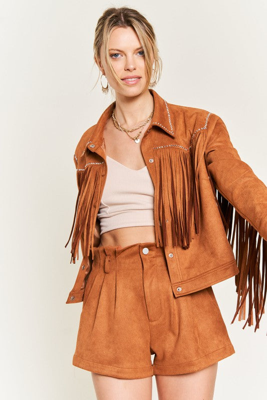 Jade By Jane Faux Suede Studded Fringe Jacket