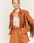 Jade By Jane Faux Suede Studded Fringe Jacket