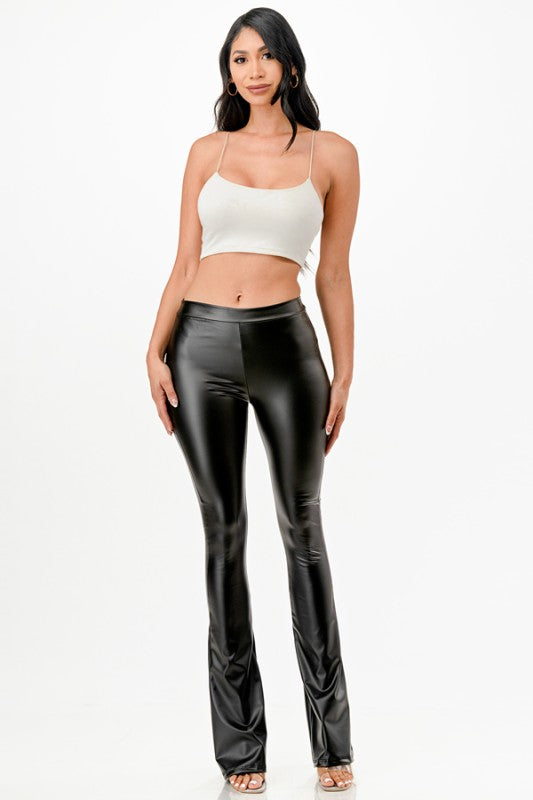 La Scala PU Leather Bell Bottom Flare Pants