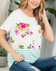 e Luna PLUS Floral Striped Mixed Top