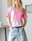 HOPELY Full Size Color Block Exposed Seam T-Shirt