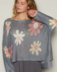 POL Flower Dropped Shoulder Long Sleeve Knit Top