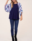 e Luna Waffle Striped Mix Kimono Top