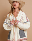 POL Embroidered Open Front Long Sleeve Jacket