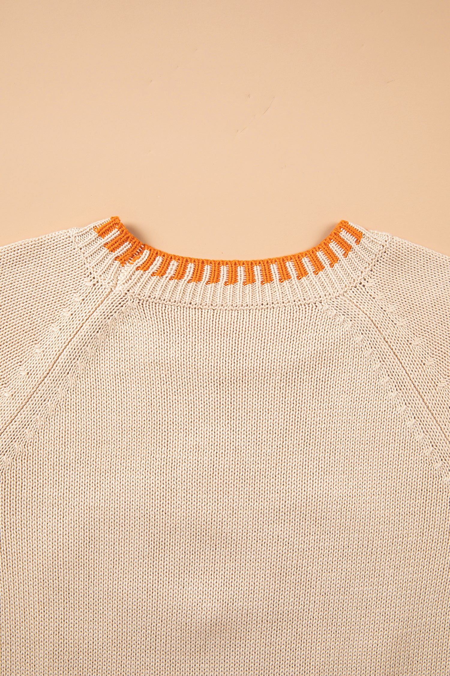 Pumpkin Floral Embroidered Round Neck Sweater