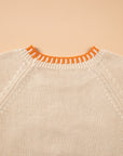 Pumpkin Floral Embroidered Round Neck Sweater