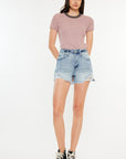 Kancan Distressed High Waist Denim Shorts with Pockets