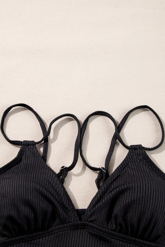 Tropical Colorblock Ribbed High Waist Bikini Swims