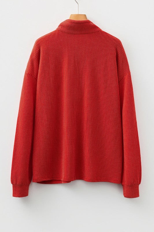 Corded Knit Half-Button Collared Top