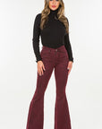 GJG Denim Leopard Bell Bottom Jean in Burgundy- Inseam 32