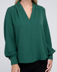 Zenana Woven Airflow V-Neck Long Sleeve Top