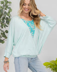 Celeste Full Size Floral Round Neck Top with Two Layer Detail