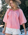 ODDI Full Size Poplin Bubble Sleeve Blouse